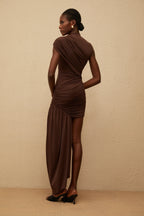 Medusa – Tek Omuz Drapeli Mini Abiye Elbise (Kahve, Beyaz, Bordo)