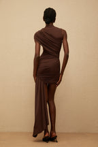 Medusa – Tek Omuz Drapeli Mini Abiye Elbise (Kahve, Beyaz, Bordo)