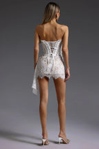 Marquise - Dantel Korse Drapeli Mini Elbise (Siyah, Beyaz)