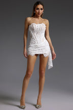 Marquise - Dantel Korse Drapeli Mini Elbise (Siyah, Beyaz)