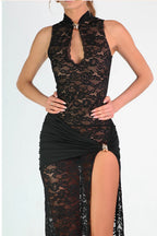 Diana Lace – Dantel Yırtmaçlı Dekolteli Abiye Elbise (Siyah, Beyaz)