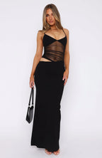 Nera Sheer - Cut-Out Maxi Elbise (Siyah)