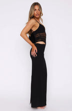 Nera Sheer - Cut-Out Maxi Elbise (Siyah)