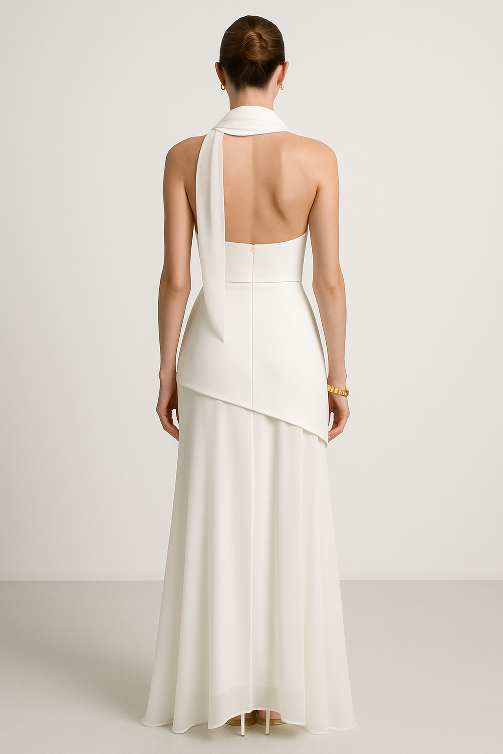 Celeste Flow – Straplez Asimetrik Şifon Abiye Elbise (Kahverengi, Beyaz, Bordo)