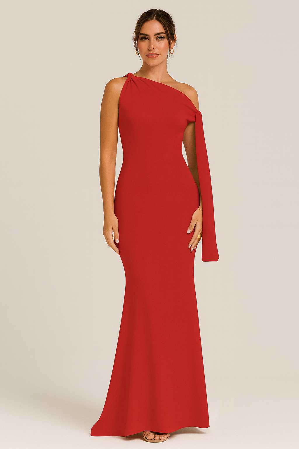 Elara - Tek Omuz Uzun Kuyruklu Abiye Elbise (Beyaz, Siyah, Kırmızı)