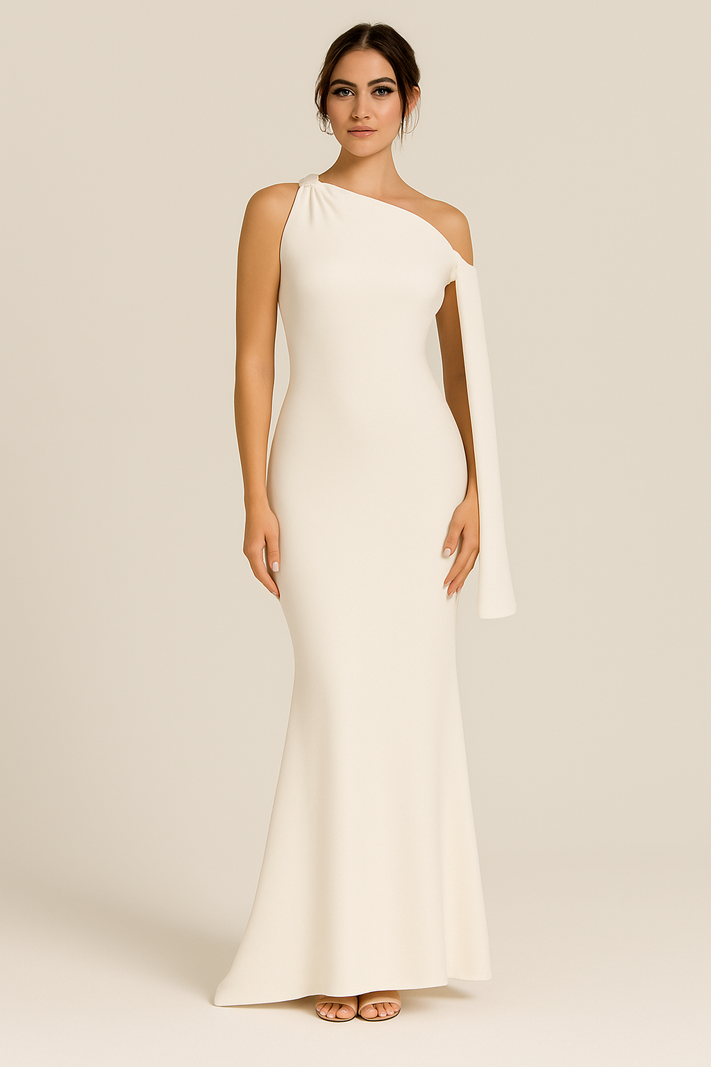 Elara - Tek Omuz Uzun Kuyruklu Abiye Elbise (Beyaz, Siyah, Kırmızı)