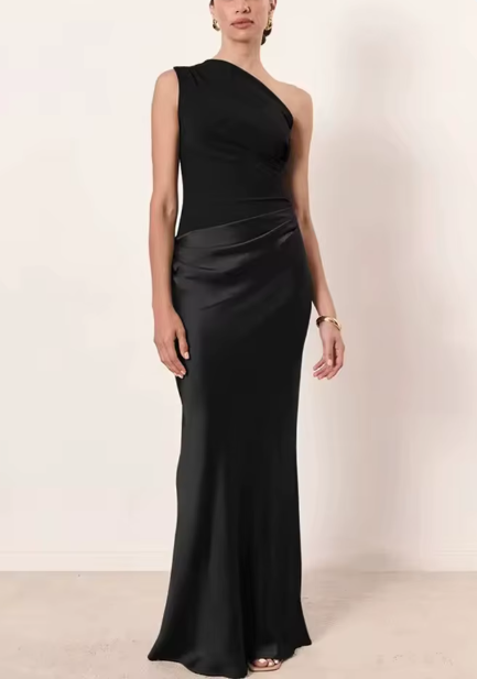 Ava Gown – Tek Omuz Saten Abiye Elbise (Kahve, Siyah, Haki, Mavi)