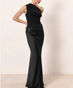 Ava Gown – Tek Omuz Saten Abiye Elbise (Kahve, Siyah, Haki, Mavi)