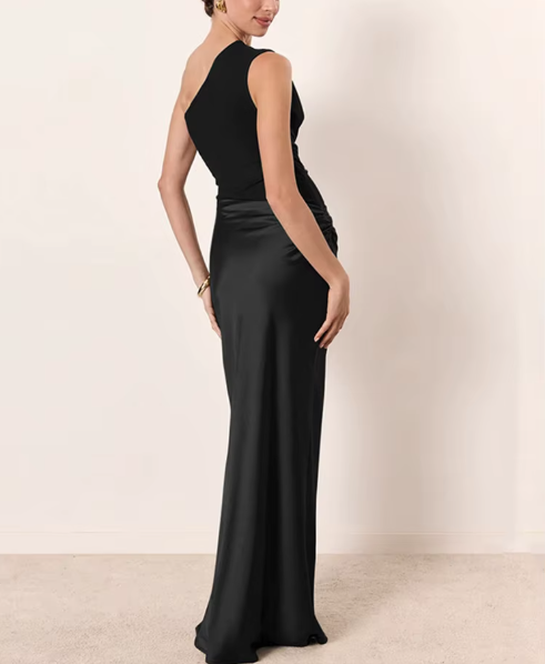 Ava Gown – Tek Omuz Saten Abiye Elbise (Kahve, Siyah, Haki, Mavi)