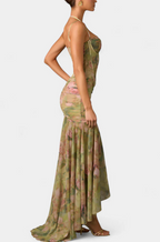 Rosaria - Korse Şifon Yırtmaçlı Maxi Elbise (Yeşil)