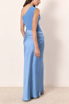 Ava Gown – Tek Omuz Saten Abiye Elbise (Kahve, Siyah, Haki, Mavi)