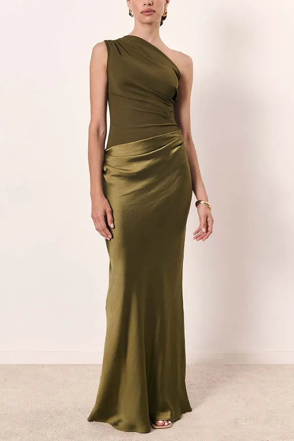 Ava Gown – Tek Omuz Saten Abiye Elbise (Kahve, Siyah, Haki, Mavi)