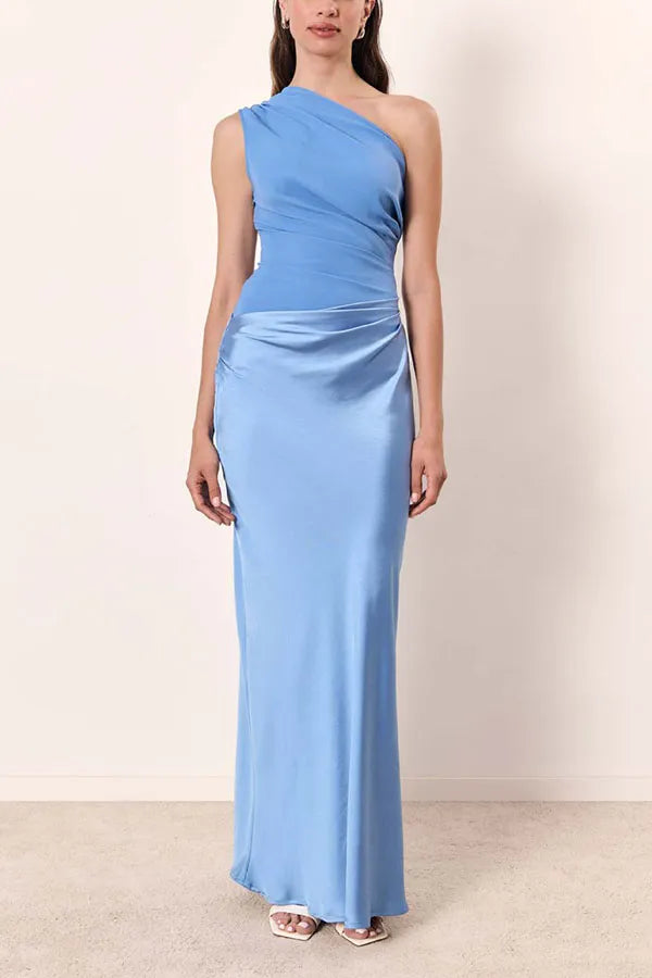 Ava Gown – Tek Omuz Saten Abiye Elbise (Kahve, Siyah, Haki, Mavi)