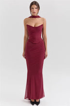 Valeria Glow – Drapeli Tek Omuz Uzun Abiye Elbise (Somon, Bordo, Mavi)