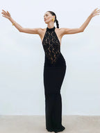 Nocturne Lace - Halter Maxi Elbise (Siyah)