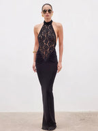Nocturne Lace - Halter Maxi Elbise (Siyah)