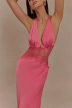 Elora Elegance – Askılı Drapeli Midi Abiye Elbise (Siyah, Beyaz, Pembe)