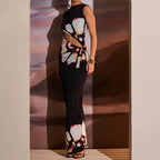 Aster Noir - Cut-Out Çiçek Desenli Maxi Elbise (Siyah)