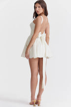 Celeste Bow - Açık Sırt Mini Elbise (Beyaz)