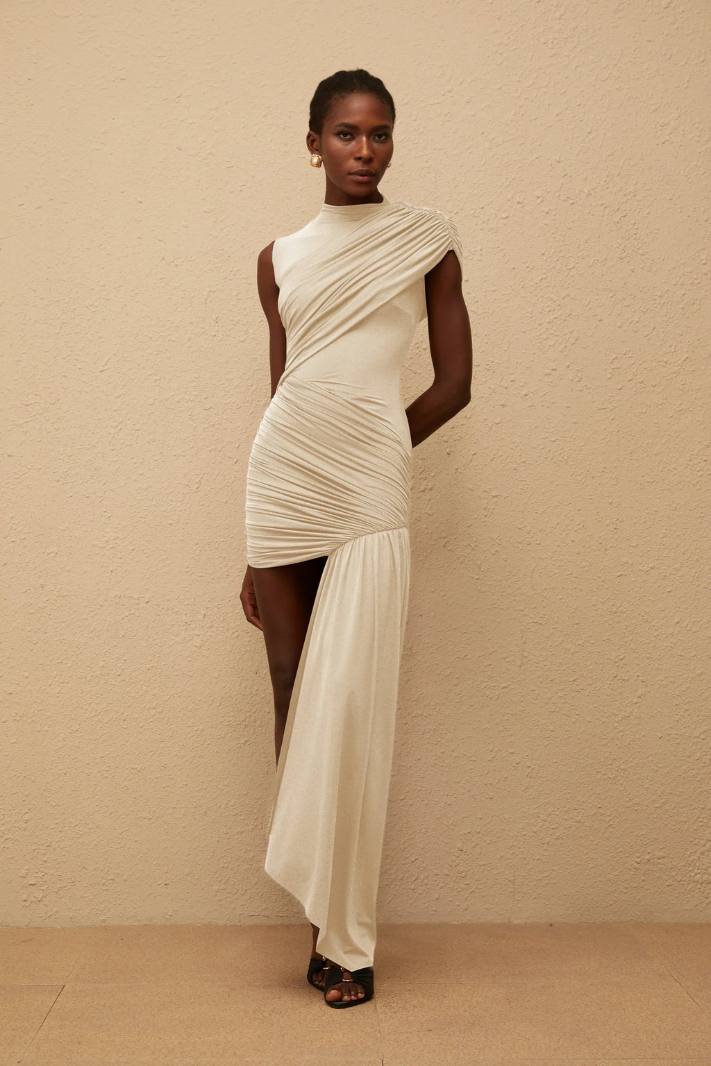 Medusa – Tek Omuz Drapeli Mini Abiye Elbise (Kahve, Beyaz, Bordo)