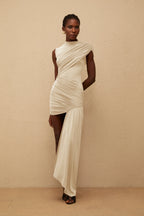 Medusa – Tek Omuz Drapeli Mini Abiye Elbise (Kahve, Beyaz, Bordo)