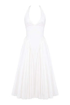 Elara - Halter Açık Sırt Midi Elbise (Beyaz/Ivory)