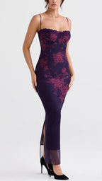 Amethyst Bloom - Büstiyer Tül Maxi Elbise (Mürdüm/Bordo)