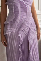 Lilac Dream - Boyundan Bağlamalı Pliseli Abiye Elbise