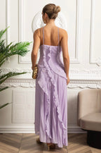 Lilac Dream - Boyundan Bağlamalı Pliseli Abiye Elbise