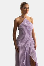 Lilac Dream - Boyundan Bağlamalı Pliseli Abiye Elbise