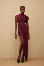 Medusa – Tek Omuz Drapeli Mini Abiye Elbise (Kahve, Beyaz, Bordo)