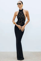 Nocturne Lace - Halter Maxi Elbise (Siyah)